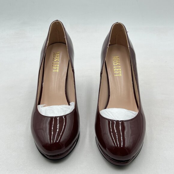 Miss Left Brown Low Platform Chunky High Heels Slip On Closed Round Toe Pump - Picture 3 of 8